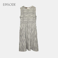 EPISODE - 休閒條紋寬裙擺收腰圓領無袖洋裝（白）