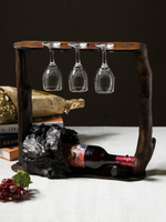 泰式實木紅酒架擺件創意紅酒杯架倒掛家用高腳杯架葡萄酒酒瓶架子