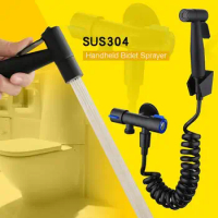 1/2in Matte black Bidet Toilet Spray Shower Head Diverter Sprayer Handheld Stainless Steel