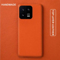 For Xiaomi 13 Case Handmade Premium Litchi Grain Genuine Leather Cases Xiaomi13 Pro Capa Retro Shockproof Phone Cover Fundas