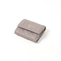 Dompet CHRISTIAN DIOR CARO HIBISCUS GREY CALFSKIN TRIFOLD WALLET 100% ORIGINAL 9X7CM