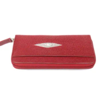 Authentic Real Stingray Skin Classic Unisex Women's Long Red Wallet Lady Card Purse Genuine Exotic Leather Female Clutch Wallet