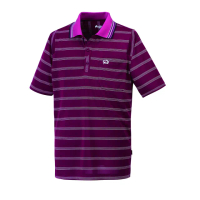 【Fit 維特】男-吸排抗UV寬條短袖POLO衫-紫紅 HS1105-65(POLO衫/寬條紋款/抗UV)