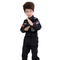 1set/lot Children Halloween Policeman Costumes Kids Party police black Uniform Boys Army Policemen Cosplay Clothing Sets