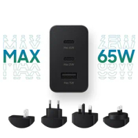 Original Samsung 65W Trio Port Fast Charger PD USB-C Power Adapter for Samsung Galaxy S23 S22 S21 S20 Note 20 Ultra S10 S9 Plus