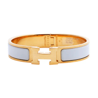 【Hermes 愛馬仕】Clic H LOGO琺瑯細版手環(白X金H700001F31-PM-WHITE)