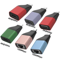 USB C Converter Thunderbolt3 Type-C To VGA RJ45 1000Mbps Ethernet 8K60Hz DP 4K UHD Dispaly Adapter for Macbook Surface Ipad Pro