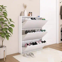 Shoe Cabinet for Entryway,Slim Shoe Cabinet with 3 Flip Drawers Narrow 3 Tier Freestanding Shoe Organizer for Entryway, Hallway