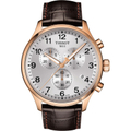 TISSOT 天梭 T1166173603700 韻馳系列 Chrono XL 計時腕錶 45mm 玫瑰金色 不鏽鋼表殼 咖啡色皮革錶帶