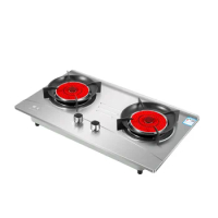 Home Gas Stove Infrared Gas Stove Embedded Double Burner Energy Gathering Fierce Fire Stove Stainless Steel Surface