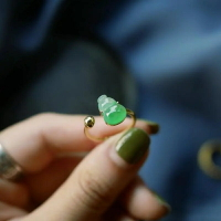 日韓冰種飄陽綠玉髓戒指鑲嵌s925純銀金葫蘆高級時尚個性開口