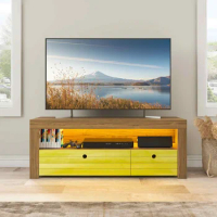 High Gloss TV Stand Yellow Modern With LED Light 4-Shelf Bookshelves Console Cabinet Home TV bracket Living Room Furniture US