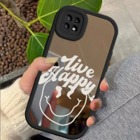 เคสกันกระแทกสำหรับ Samsung A22 5G เคสหลังลาย Live Happy พื้นผิวกระจก เคสป้องกันกล้อง