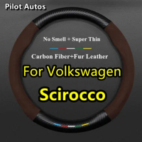No Smell Thin Fur Leather Carbon Steering Wheel Cover For VW Volkswagen Scirocco 1.4TSI 2.0TSI Club 2014 2015 2016