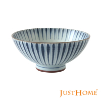【Just Home】日本製美濃燒陶瓷5.5吋中式飯碗420ml-波紋十草(毛料飯碗)