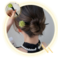 【NANA】娜娜 復古木質綠花朵簡約髮簪 NA020211(髮簪)