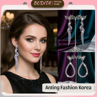BDT - Anting Tusuk Panjang Wanita Korean Style | Giwang Jurai Kristal Mewah | Aksesoris Pengantin