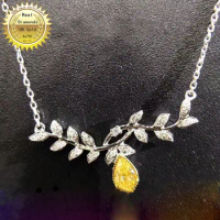 18K gold necklace natural 0.2ct yellow diamond and 0.083ct white diamonds necklace 001