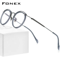 FONEX Acetate Titanium Eyeglasses Frame Women Vintage Round Glasses Men Spectacles Eyewear BYY0036