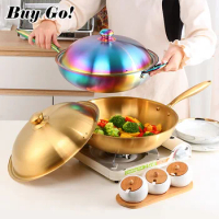 36CM Kitchen Quality Stainless Steel Frying Pan Nonstick Pan Fried Steak Pot With Lid Electric Induction General Cooker Wok