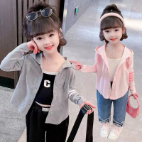 Jaket Cardigan Berhud Musim Bunga Baru untuk Kanak-Kanak Perempuan, Jaket Pelindung Matahari untuk K