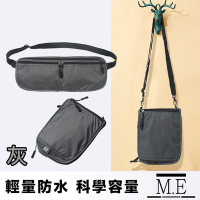 M.E 多功能RFID防消磁可折疊雙用腰包/斜背貼身小包/護照包