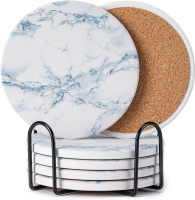 6Pcs Drink Coasters with Holder Marble Style Ceramic Drink Coaster Absorbent Coasters Set Suitable f