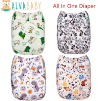 U Pick ALVABABY All in one Diaper AIO Baby Cloth Diaper Sewn-in 1pc 4-layer Bamboo Insert Reusable Cloth Diaper for Baby 3-15kg