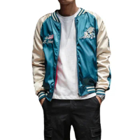 Two-sided Luxury Embroidered Bomber Jacket Smooth Men's Sukajan Yokosuka Souvenir Jacket Streetwear Hip-hop Baseball Jacket