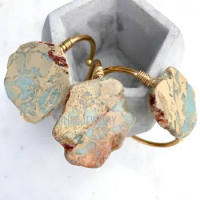 BM14708 African Opal Raw Brass Cuff Bangle Aqua Terra Jasper Bracelet Imperial Ocean Stone Boho Jewelry Gift