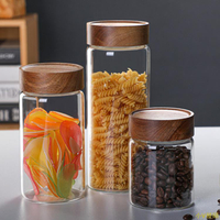 小V優購透明玻璃密封罐咖啡豆存儲罐廚房雜糧茶葉收納罐相思木密封儲物罐