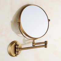 Cermin solek pembesar bilik mandi, 1X3X bermuka dua, lengan lipat yang boleh dipanjangkan, cermin bulat kesombongan dinding dipasang, tembaga antik