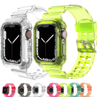 Clear Band + Case for Apple Watch Series 9 8 7 6 SE 5 49mm 45mm 44mm 42mm 41mm Transparent for iwatch 3 38mm 40mm Plastic Strap