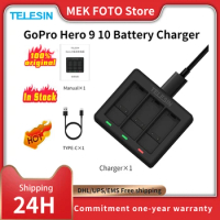 TELESIN 3 Ways Battery Charger With LED Light Charging Box for GoPro Hero 9 10 Black Action Camera Battery Accessories