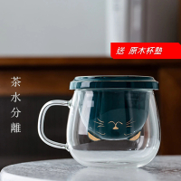 茶几王Living Art 貓咪杯/泡茶杯/耐熱玻璃杯/泡茶器/泡茶壺 320ml(三色任選/辦公室杯/茶水分離杯)
