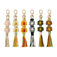 Bohemian Tassel DIY Hand-Woven Bag Keychain Bag Charm Pastoral Style High-Grade Flower Little Daisy Key Ring PendantDropshipping