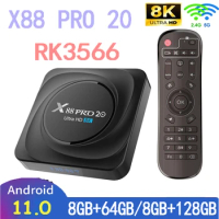 Smart TV Box X88 Pro 20 TV Box Android 11 Rockchip RK3566 8GB RAM 128GB ROM 8K 2.4G 5.8G WIFI Set Top Box
