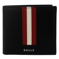 BALLY TRASAI 黑色金屬品牌經典紅白條紋短夾(八卡)