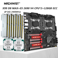 MACHINIST X99 Dual CPU Motherboard Combo LGA2011-3 Xeon Kit E5 2690 V4 CPU*2pcs DDR4 RAM 128GB Memory USB3.0 NVME M.2 X99 D8 MAX