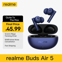 Global Version realme Buds Air 5 TWS Earphones 50dB Active Noise Cancellation 38Hour Battery IPX5 Bluetooth Wireless Headphone