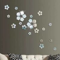 3D Flower Mirror Wall Stickers Self-Adhesive Acrylic Mirror Floral Decal Wedding Party TV Background Room Wall Stickers