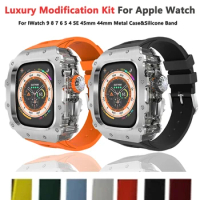 Luxury Modification Kit For Apple Watch Ultra 2 49mm Stainless Steel Case For IWatch 9 8 7 6 45mm 44mm Crystal Button Sport Band