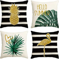 Color living tropical plant pillowcase, pineapple flamingo monstera cushion cover sofa pillowcase 50*50 decor