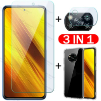 3-in-1 case + protective camere glass for xiaomi poco x3 nfc pro screen protector for pocophone x3 x 3 poco m3 pro f3 back cover