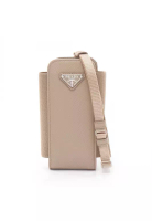 Prada Pre-Loved Prada SAFFIANO TRIANG smartphone case Saffiano leather fabric beige
