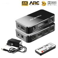 HDMI-Compatible Splitter 4 Port Switch Switcher 4K 2.0 Audio Extractor ARC &amp; IR Control 4 Input 1 Output Adapter