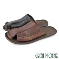 【GREEN PHOENIX】男 穆勒鞋 半拖鞋 張菲鞋 包頭拖鞋 護趾 手工 全真皮 平底 台灣製