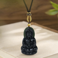 【LEESA】足金999\編繩項鍊\首飾\保平安\雕刻\護身符\飾品\項鍊\男生項鍊\和田玉\玉石\觀音像\