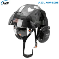 Carbon Fiber Pattern Construction Safety Helmet With Build in Visor Earmuff and Reflective Sticker ABS Head Protection Hard Hat