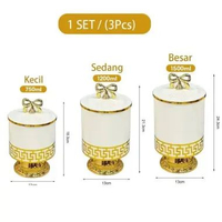 ZS - 3pcs/set Toples Gold Mewah / Jar Toples Plastik Penyimpanan Kue / Toples Sultan Estetik / Tople
